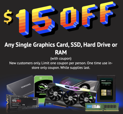 Microcenter Coupon - $15 Off Any Single Graphics Card, SSD, Hard Drive or RAM
