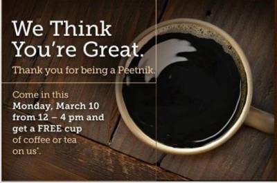 San Fransisco Area: Peet's Day, Free Cup of Coffee or Tea!