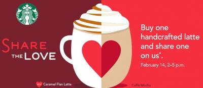 Starbucks: Purchase One Handcrafted Espresso or Tea Lattee Get One Free