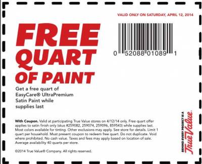 True Value- FREE Quart of EasyCare Ultra Premium Paint-Printable Coupon!