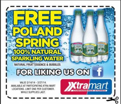 XtraMart: Printable Coupon Free Poland Spring Natural Sparkling Water