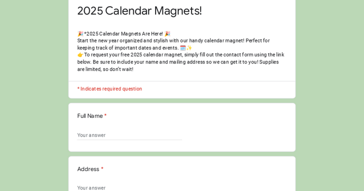 Free 2025 Calendar Magnets