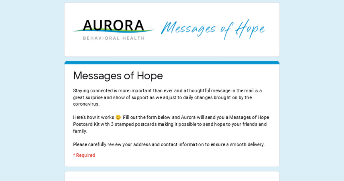 Free Messages of Hope Postcard Kit with 3 stamped postcards