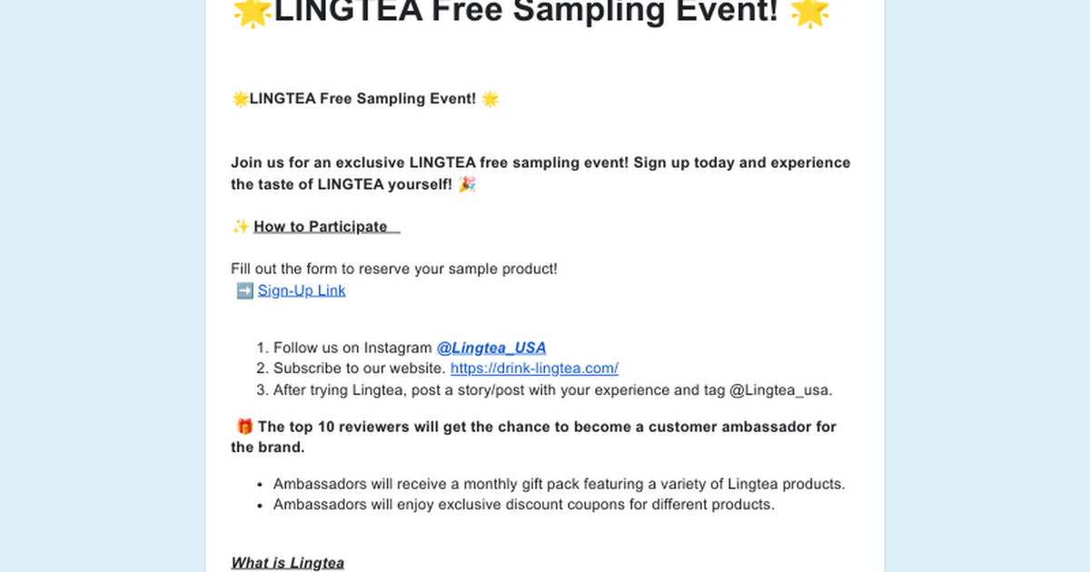Free Sample of Lingtea Oral Rehydration Solution