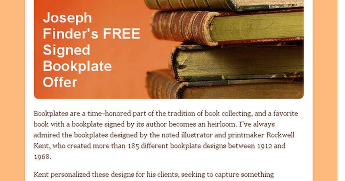 Joseph Finder's FREE Signed Bookplate Offer